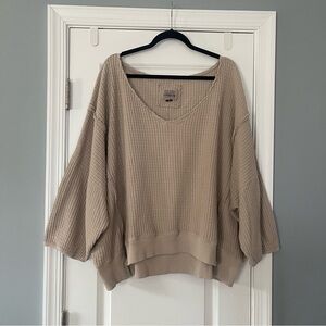 American Eagle Outfitters Tan Waffle Knit Hoodie